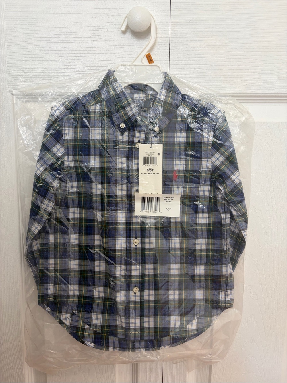 Polo Ralph Lauren Plaid Button-Down Shirt - Holiday Blue/Green Toddler Boys 3T